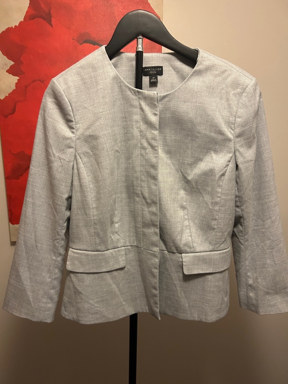 Ann Taylor Light Gray Collarless Tailored Blazer